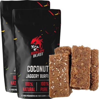 Pure Natural Jaggery Coconut Burfi | Kobbari | Nariyal | Chopra Pak | Tengai Burfi - 1000 Grams (Pack of 2)