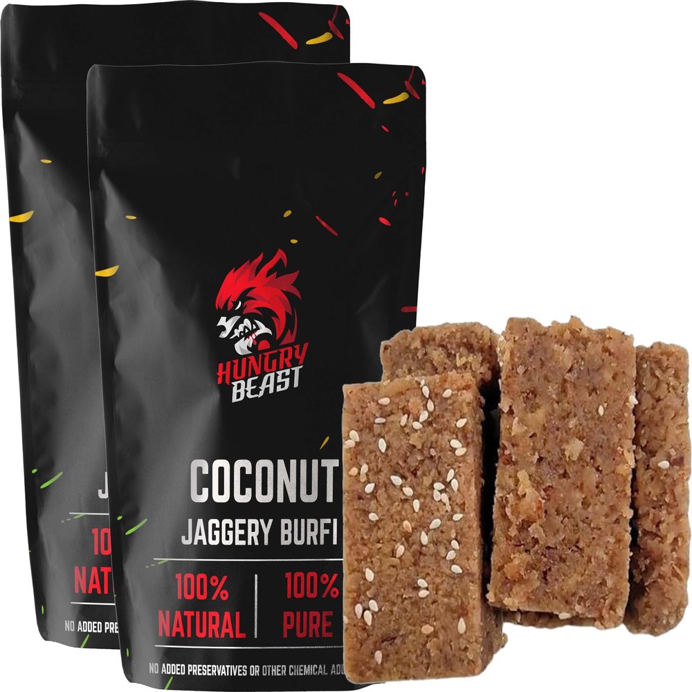 Pure Natural Jaggery Coconut Burfi | Kobbari | Nariyal | Chopra Pak | Tengai Burfi - 1000 Grams (Pack of 2)