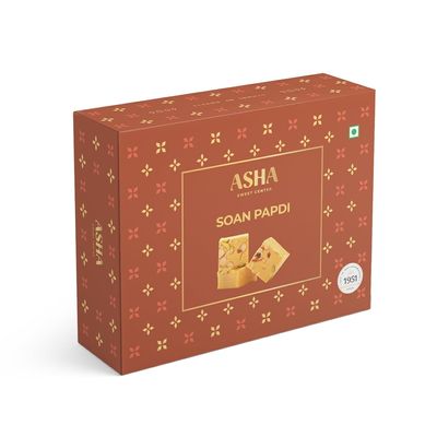 ASHA SWEETS Premium Handcrafted Soan Papdi (250gm X Pack of 1) |Exclusive Sweets Gift Box for any Occasion & Celebration| Soan Papdi Made With Pure Ghee And Dry Fruits, Indian Mithai Ready to Eat, Traditional Indian Sweets With Fresh Ingredients
