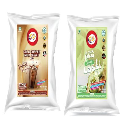 Am 2 Pm - Milk Shake Mix Powder 1 Kg | Flavoured Lassi Mix Powder 500g, Silky Smoothy Instant Premix Powder - Refreshing Drink For Summer - Pack of 2 (ColdCoffee Milkshake+Keshar Pista Lassi)