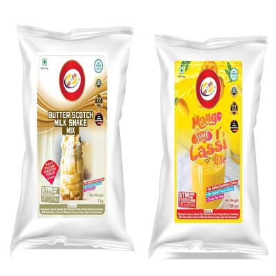 Am 2 Pm - Milk Shake Mix Powder 1 Kg | Flavoured Lassi Mix Powder 500g, Silky Smoothy Instant Premix Powder - Refreshing Drink For Summer - Pack of 2 (ButterScotch Milkshake + Mango Lassi Mix)