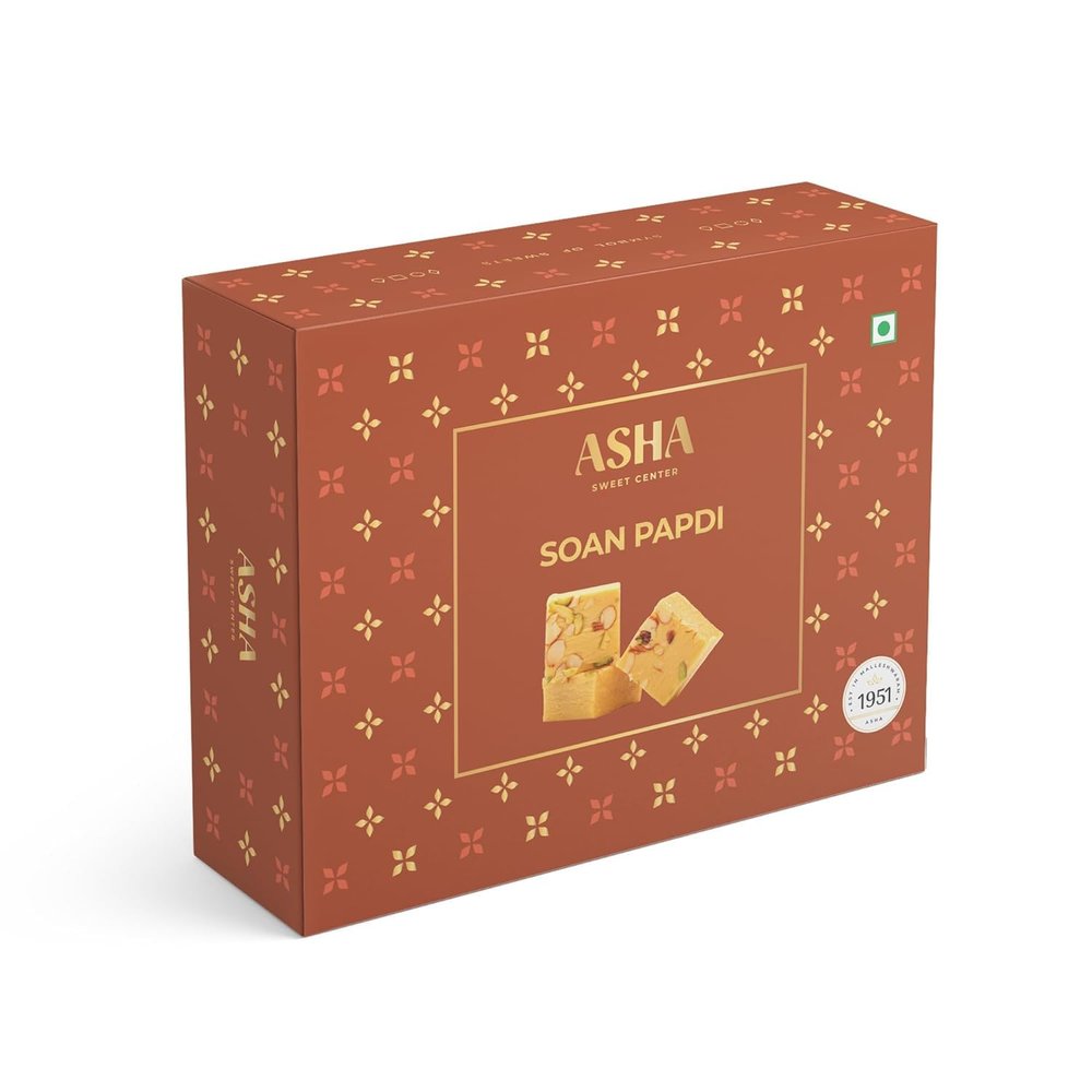 ASHA Sweets Premium Handcrafted Soan Papdi-500gm|Authentic Indian Mithao Made with Pure Ghee & DryFruits|Exclusive Sweets Gift Box for Any Occasion & Celebration|Delicious & Healthy Dessert|Pack of 4