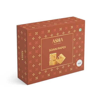 ASHA Sweets Premium Handcrafted Soan Papdi-500gm|Authentic Indian Mithao Made with Pure Ghee & DryFruits|Exclusive Sweets Gift Box for Any Occasion & Celebration|Delicious & Healthy Dessert|Pack of 1