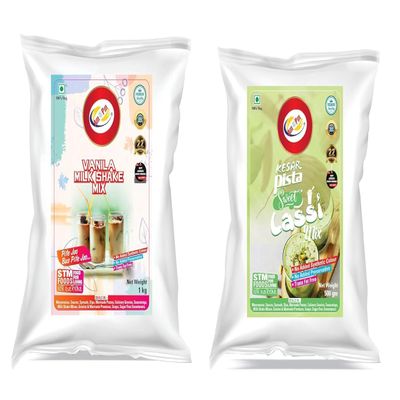 Am 2 Pm - Milk Shake Mix Powder 1 Kg | Flavoured Lassi Mix Powder 500g, Silky Smoothy Instant Premix Powder - Refreshing Drink For Summer - Pack of 2 (Vanila Milkshake + Keshar Pista Lassi)