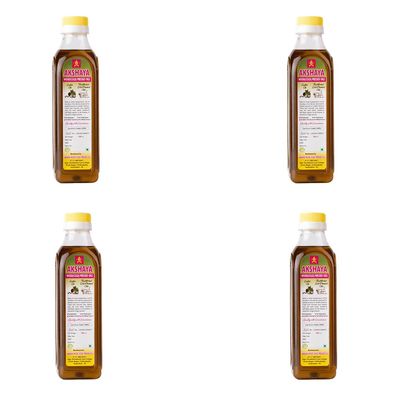 AKSHAYA Wood Cold Pressed Castor Oil | Vanta Aamudamu Tel | Traditional Wooden Extraction for Hair Massage Skin Care Cooking | Natural Edible Oil | Plastic Jar | 500ml Each | Pack of 4
