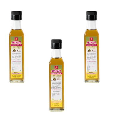 AKSHAYA Wood Cold Pressed Castor Oil | Vanta Aamudamu Tel | Traditional Wooden Extraction for Hair Massage Skin Care Daily Use | Natural Edible Oil | Glass Jar | 250ml Each | Pack of 3