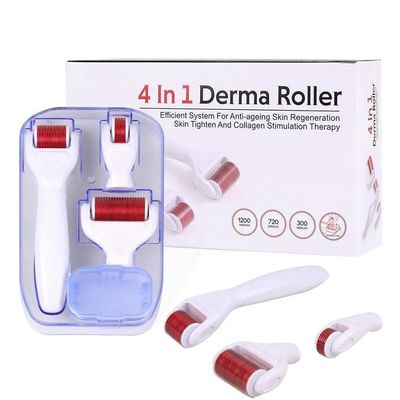 4 in 1 Derma Roller Microneedling Kit - Micro Needle Microdermabrasion Roller for Skin Repair, Face, Hair & Beard Growth | Reduces Acne Scars - 3 Replaceable Heads (4 In 1 Derma Roller)