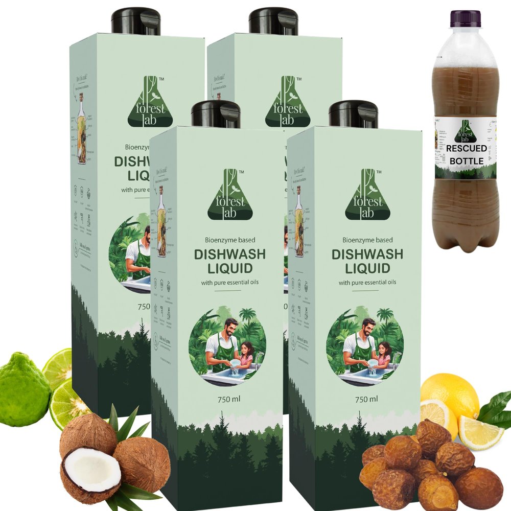 Forest Lab Organic Dishwash Liquid Gel | 3 Litre | Bio-Enzyme Powered| Baby & Pet Safe -No Harmful Chemicals (Paraben, SLS Free) | Eco-Friendly | Natural & Plant-Based Ingredients (750 ml (Pack of 4))