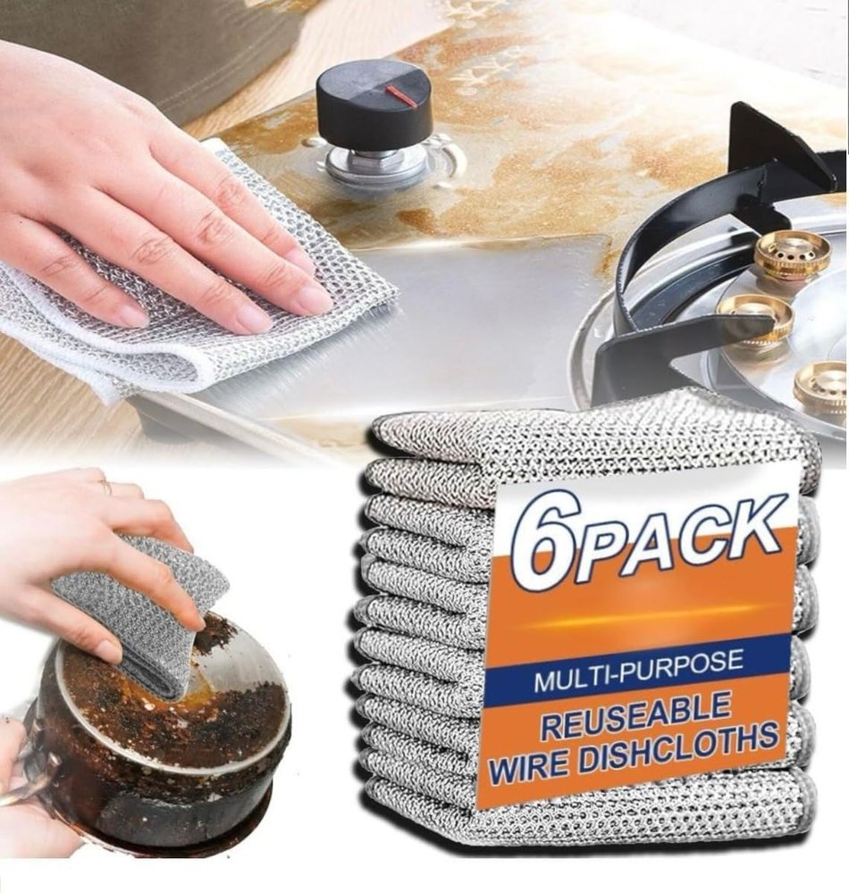 ALI CREATION Multipurpose Non Scratch Dish Wash Cloth | Scrub Pad Sponge Dishwashing Cloth Set Stainless Steel Scrubbers for Kitchen, Oven and Microwave Cleaning (6)