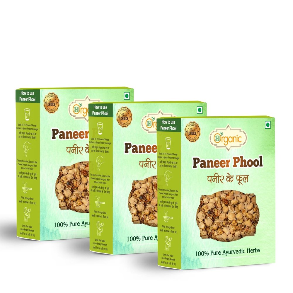 360 Degree Organic Pure Natural and Diabetes Friendly Paneer Phool Paneer Dodi Paneer Doda Paneer Ka Phool Paneer Ke Phool Indian Rennet Withania Coagulan For Diabetes - 200 gm (Pack of 3)