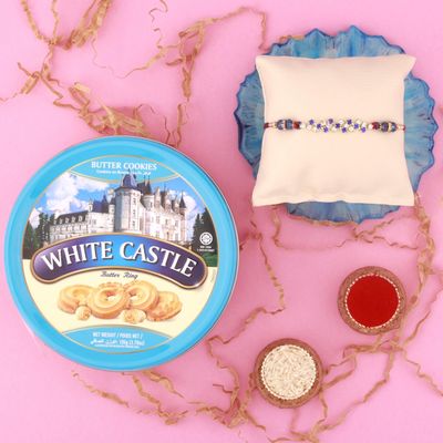 SFU E Com Blue & White Diamond Rakhi And Premium Cookies | Rakhi Gift For Brother | Rakhi Chocolate Gift | 059