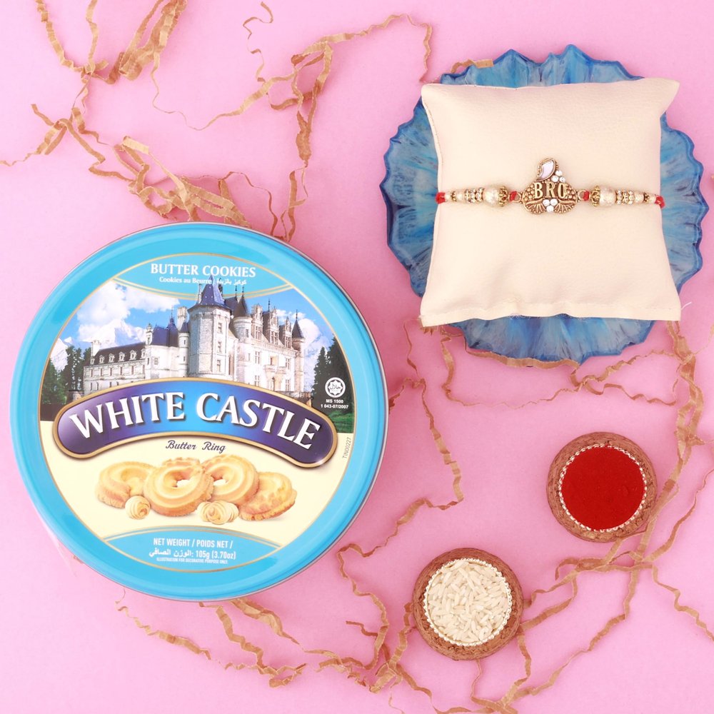 SFU E Com Diamond Bro Rakhi And Butter Ring Cookies By White Castle | Rakhi Gift For Brother | Rakhi Chocolate Gift | 060