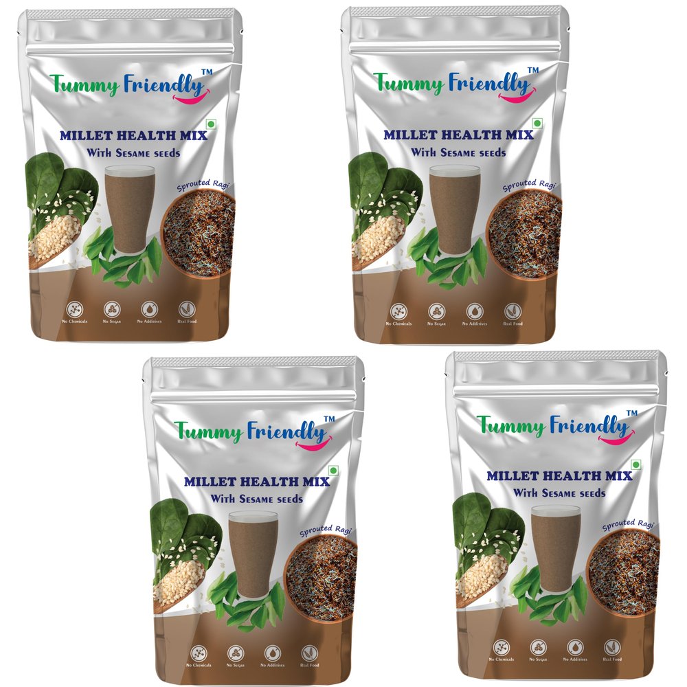 Tummy Friendly Foods Millet Health Mix with Sesame Seeds | Multi Millet Health Mix Powder for Kids & Adults | Sprouted Ragi, Sesame Seeds and Curry Leaves for Calcium | 400 g