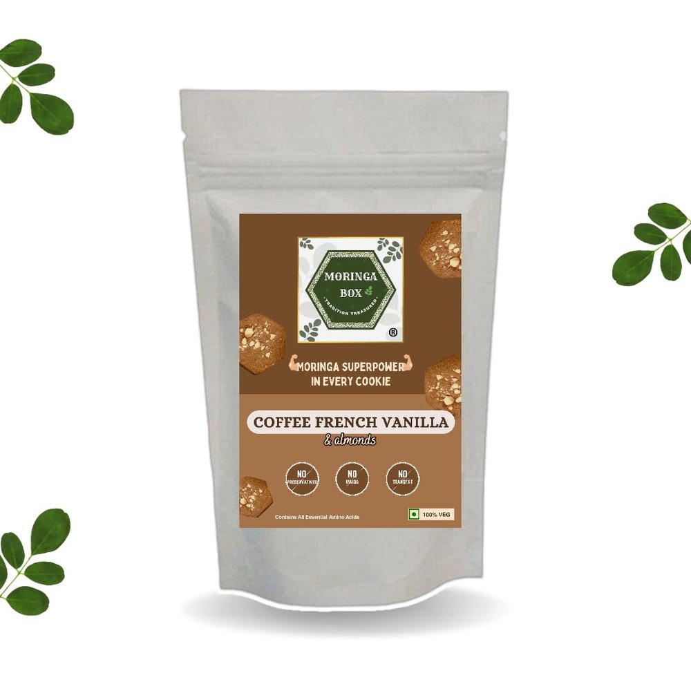 Moringa Box Coffee French Vanilla & Almond Cookies, Breakfast Cookie, Enriched with Moringa Leaves, 100% Natural, Whole Wheat, Buckwheat, No Maida, Homemade & Handcrafted Premium Cookies, Vegetarian, Gifting Pack, 90g Pack
