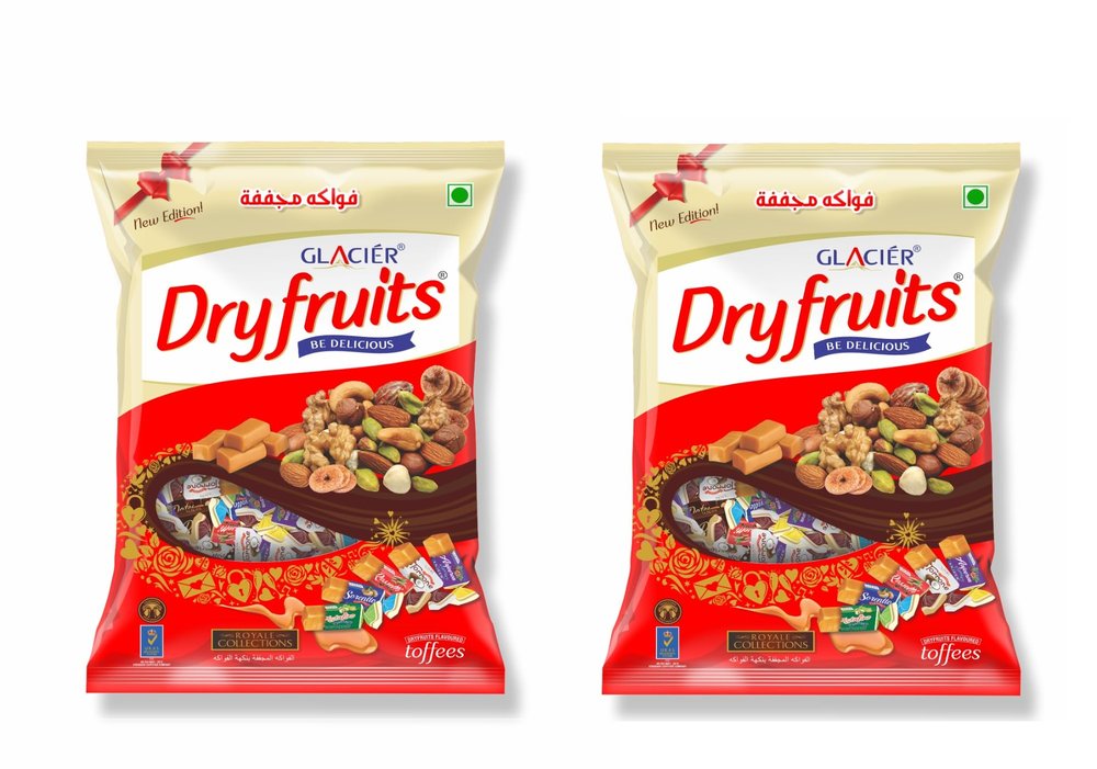Glacier Dry fruit Gourmet Toffee | Soft and Tasty Dryfruit Flavoured Toffees | Almond Toffee | Healthy & Tasty Toffees | Poly Pack of 2/50 pcs x2/ 300gmsx2