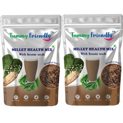 TummyFriendly Foods Millet Health Mix with Sesame Seeds | Sprouted Ragi Flour for adults and kids |Millet Health Mix Powder for Adults Organic | 1600 g (800g Each)