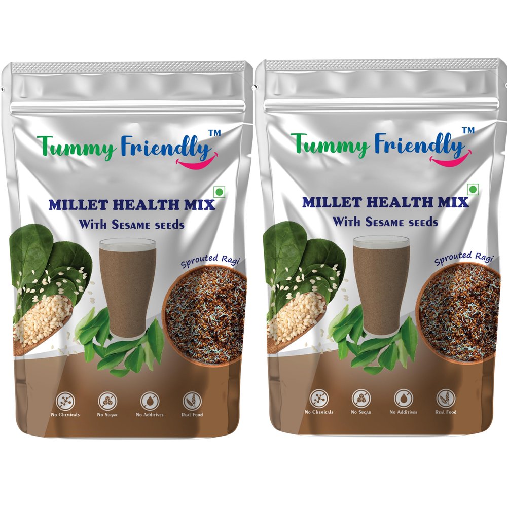 TummyFriendly Foods Millet Health Mix with Sesame Seeds | Sprouted Ragi Flour for adults and kids |Millet Health Mix Powder for Adults Organic | 1600 g (800g Each)