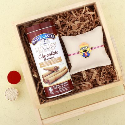 SFU E Com Premium Wafer Roll With Designer Rakhi Combo | Rakhi Chocolate Gift Pack | White Castle Chocolate | 38