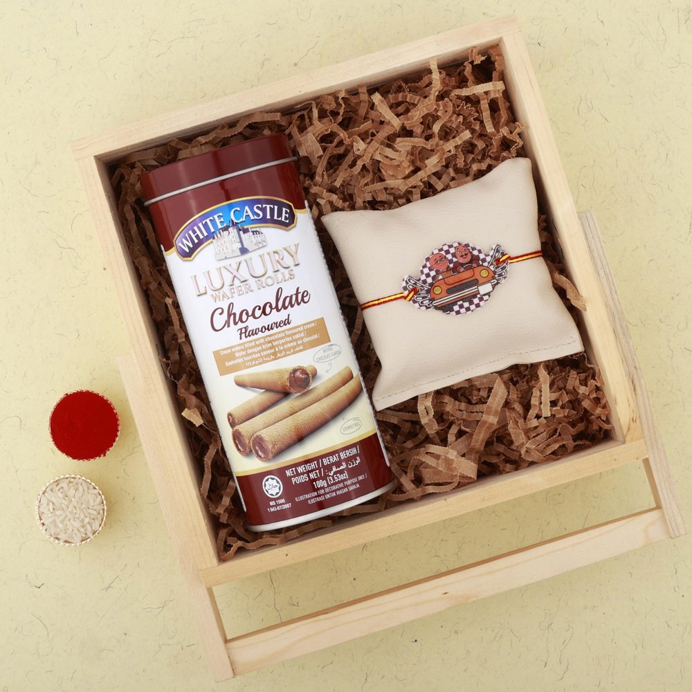 SFU E Com Premium Rakhi And Tasty Chocolate Roll Combo Gift For Rakhi | Rakhi Chocolate Gift Pack | White Castle Chocolate | 42