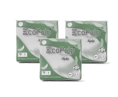 EcoPulp Export Quality 1-Ply White Napkins 70 Pulls/Pkt Cocktail Napkins, Restaurant Bar Paper Napkins and Party Napkins - 27cmx30cm Pack Of 3 Pkt