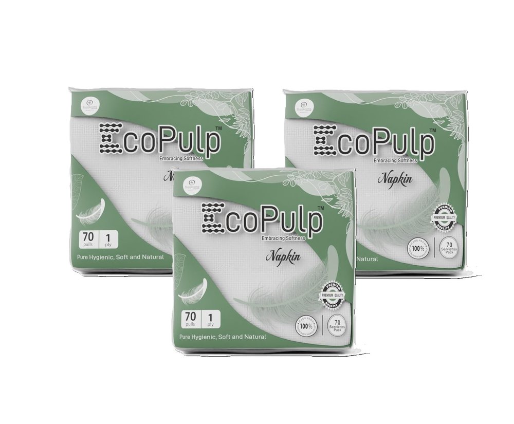 EcoPulp Export Quality 1-Ply White Napkins 70 Pulls/Pkt Cocktail Napkins, Restaurant Bar Paper Napkins and Party Napkins - 27cmx30cm Pack Of 3 Pkt