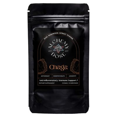 Alchemy Dose - Chaga Mushroom Extract Powder - Premium 100% Pure Mushroom Supplement for Immune Support, Antioxidant Boost, and Vitality,Packaging Type: Dose Bag/Refill Pouch,Size: 15 Servings
