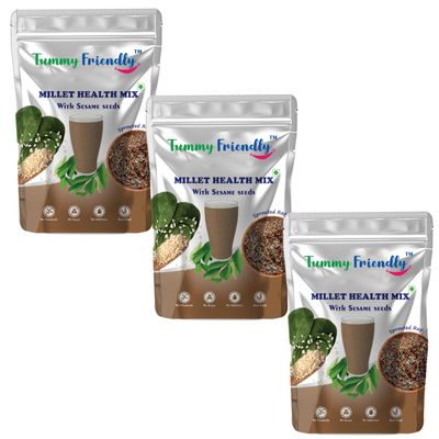 TummyFriendly Foods Millet Health Mix with Sesame Seeds | Sprouted Ragi Flour for adults and kids |Millet Health Mix Powder for Adults Organic | 2400 g (800g Each)