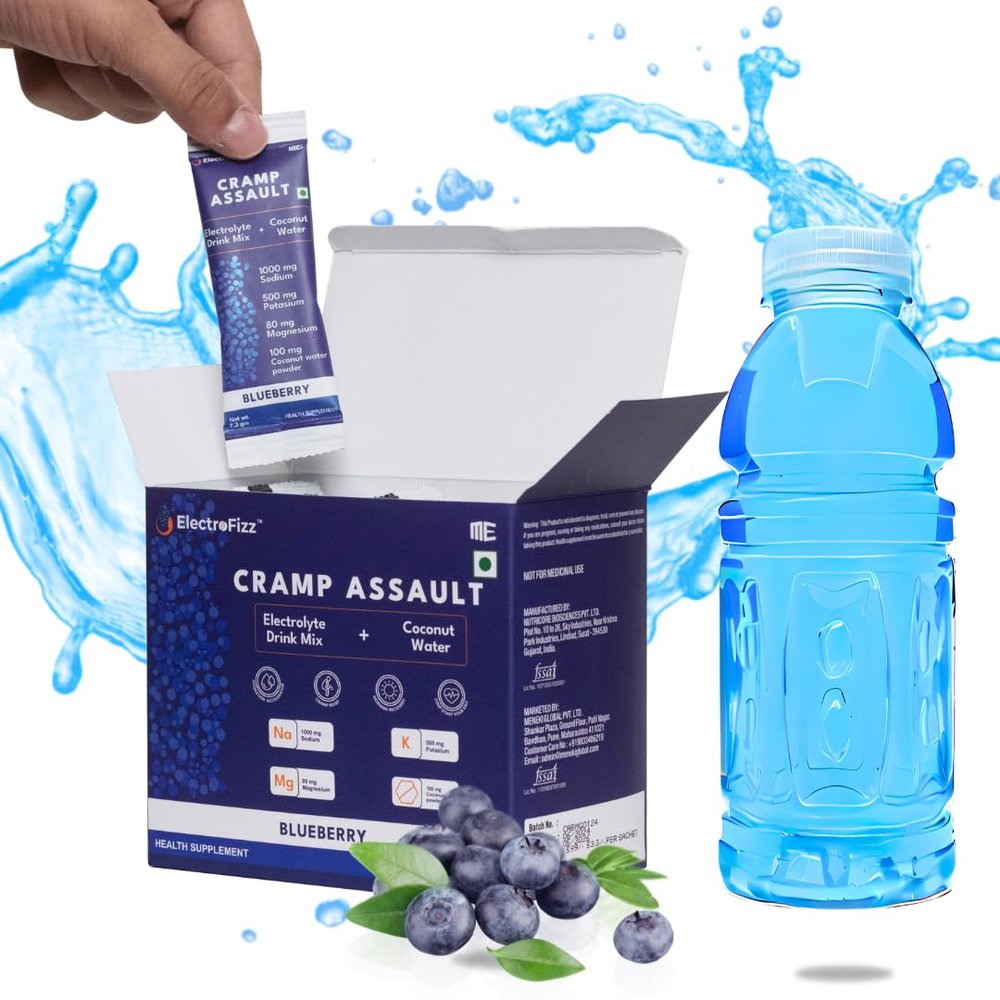 Cramp A-salt Electrolyte Powder Mix | Sodium, Potassium, Magnesium, Coconut Water Powder | Zero Sugar| Endurance Electrolytes|Hydration Multiplier (30 Sticks, Blueberry)