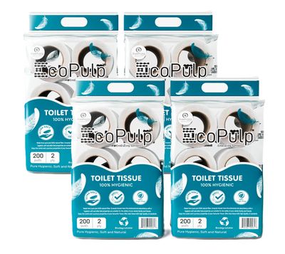 EcoPulp Export Quality 2-Ply Toilet Paper Roll Soft and Strong, 200 Pulls Unscented Toilet Roll Family Pack Of 24 Rolls
