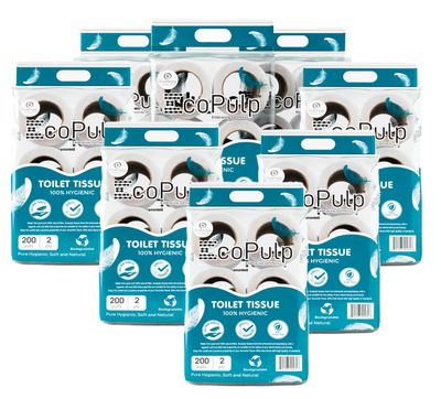 EcoPulp Export Quality 2-Ply Toilet Paper Roll Soft and Strong, 200 Pulls Unscented Toilet Roll Family Pack Of 48 Rolls