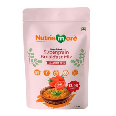 Nutriamore Supergrain Breakfast Mix - Oats, Green Gram, Ragi, Amaranth & Foxtail Millets 200gm | Tomatina Zing (Tomato Flavour) | Nutritious Healthy Morning Cereals for Breakfast | High Fiber & Protein (Pack of 1 X 200gm)