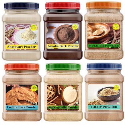 Kartik Export PCOS Management Kit | Ayurvedic PCOD Herbal Powder Combo of Shatavari, Ashwagandha, Ashok, Mulethi, Giloy, Lodhra - 250 Grams Each Jar, Natural supplements for Women