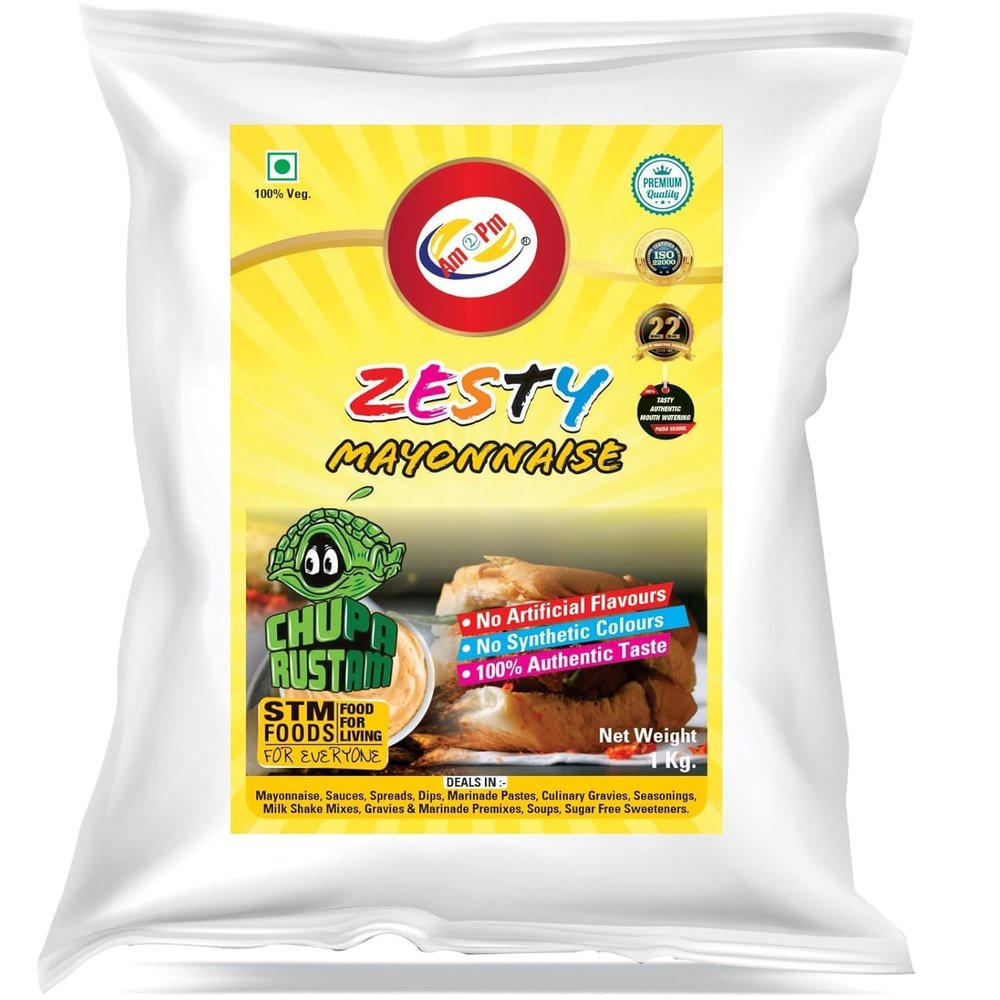 Am 2 Pm - Mustard Yellow Zesty French Mayonnaise | Multipurpose Sauce For Burgers, Sandwiches, French Fries, Chicken Wings & Lolipop, Vada Pao - 1Kg