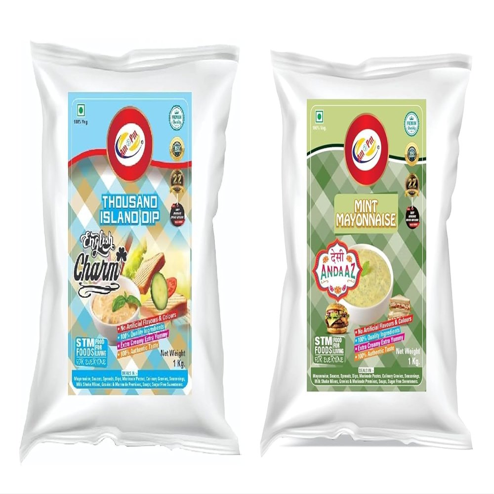 Am 2 Pm - Mint Mayonnaise and Thousand Island Multipurpose Creamy Sauce For Burgers, Sandwiches Salad Dressing, Veg Non Veg Fried Snack Wraps & Rolls Hot Dog Momos - 1Kg each