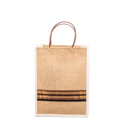 Chhoti Si Asha Jute Bags With Leather Handle- Border Patch, Stylish, Durable, And Multipurpose Tote For Shopping, Beach, Office, And Everyday Use (Multicolor)