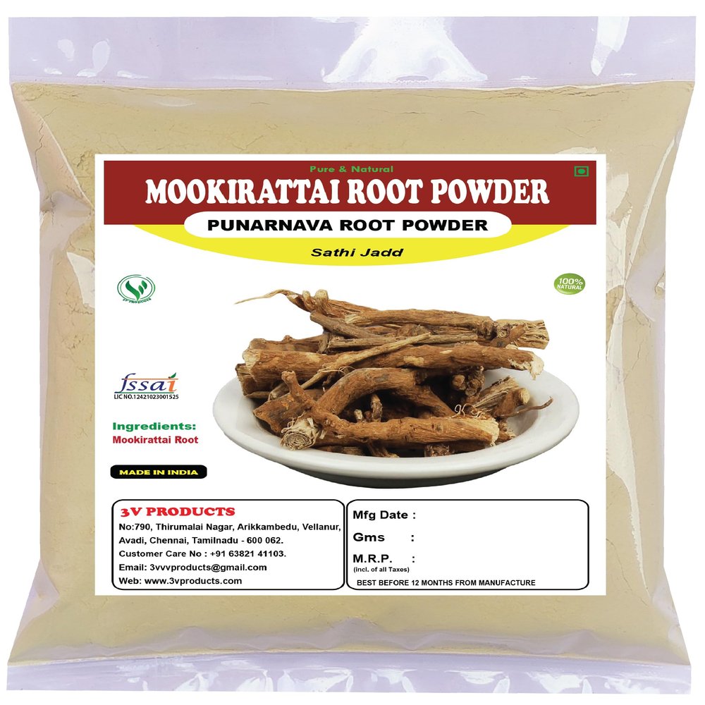 3V PRODUCTS Mookirattai Root Powder 200g | Punarnava Root (Pack of 2x100g)