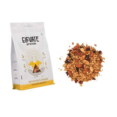 Elevate Granola Almond & Seeds 600g | Oats, Almonds & Seeds Mix | High Protein & Fibre | No Added Sugar & Preservatives | Vegan Healthy Breakfast Cereal & Snack
