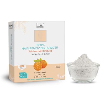 HTI Experts || Full Body Hair Removal Powder For Leg,10 Minute Painless Herbal Hair Removing Powder Orange Flavor (100G)