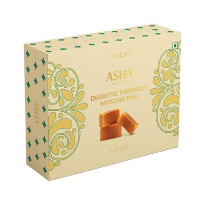 ASHA SWEETS Premium Handcrafted Diabetic Friendly Mysore Pak (Pack of 2 x 250gm) Authentic Indian Dessert Made with Pure Ghee & Low GI Sugar|Exclusive Sweet Gift Box For Any Occasion & Celebration
