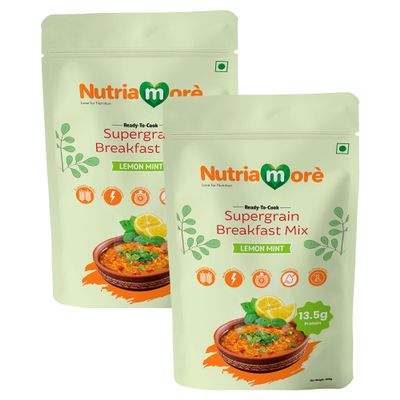 Nutriamore Supergrain Breakfast Mix - Oats, Green Gram, Ragi, Amaranth & Foxtail Millets 400gm | Refreshing Lemon Mint Flavour | High Fiber & Protein | Nutritious Healthy Morning Cereals for Breakfast (Pack of 2 X 200gm)