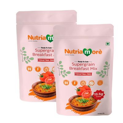 Nutriamore Supergrain Breakfast Mix - Oats, Green Gram, Ragi, Amaranth & Foxtail Millets 400gm | Tomatina Zing (Tomato Flavour) | Nutritious Healthy Morning Cereals for Breakfast | High Fiber & Protein (Pack of 2 X 200gm)