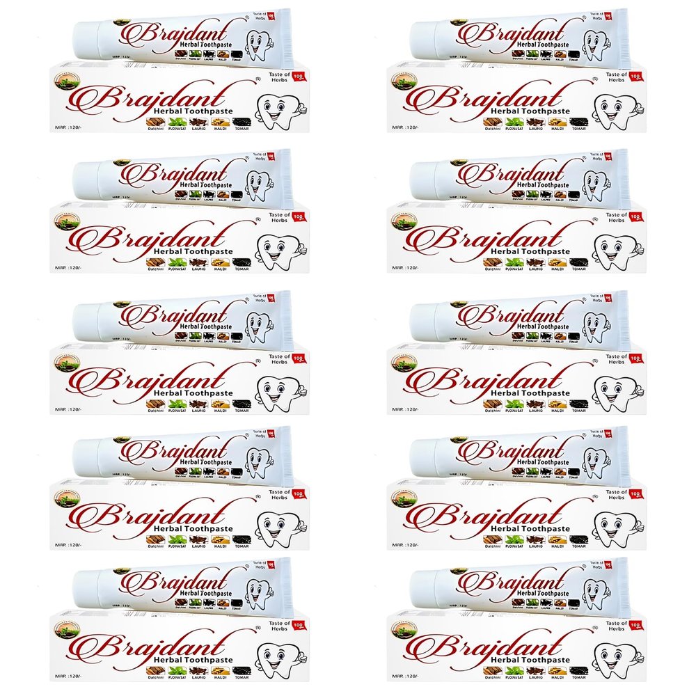 Brajdant - Clove Mint Cavity Protection Toothpaste - 100gm, No Added Flourides & Parabens, For Strong & Healthy Teeth, Enriched With Powerful Natural Ingredients (Pack of 10)