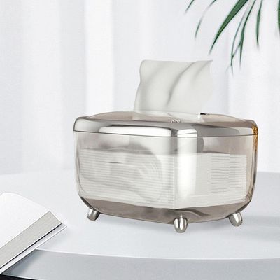 BLURISM Paper Napkin Box Holder, Fixed Buckle Pulling Tissue Box Cover for Office, Soft Tissue Organizer Box for Napkin Storage, Rectangular Decorative Tissue Box Holder (Silver)