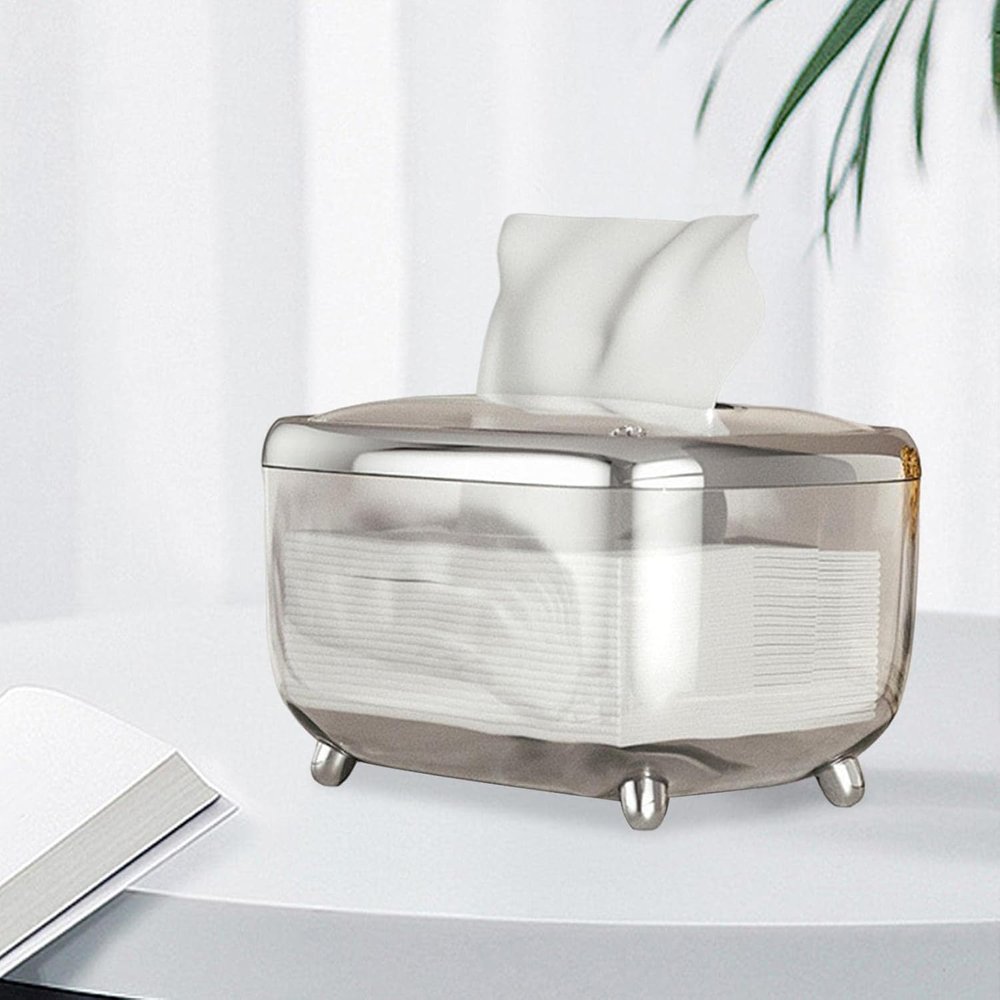 BLURISM Paper Napkin Box Holder, Fixed Buckle Pulling Tissue Box Cover for Office, Soft Tissue Organizer Box for Napkin Storage, Rectangular Decorative Tissue Box Holder (Silver)