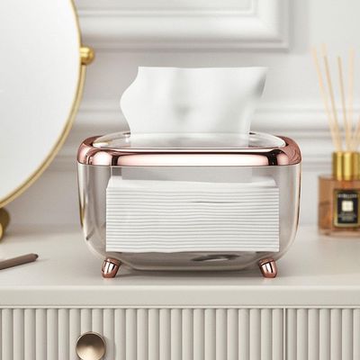 BLURISM Home decor tissue box, Transparent tissue box, convenient decorative buckle fixing, pet, ABS tissue dispenser box for table, restaurant, bathroom, cafe (Rose Gold)