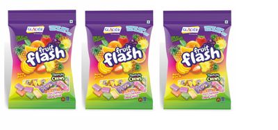 Glacier Fruit Flash Toffee | Fruit Flavoured Chewy Toffee | 5 Delicious Fruit Flavours in Each Pack | Taste of Banana, Strawberry, Orange, Pineapple, and Grapes | 300grams x3