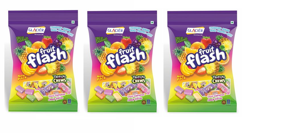 Glacier Fruit Flash Toffee | Fruit Flavoured Chewy Toffee | 5 Delicious Fruit Flavours in Each Pack | Taste of Banana, Strawberry, Orange, Pineapple, and Grapes | 300grams x3