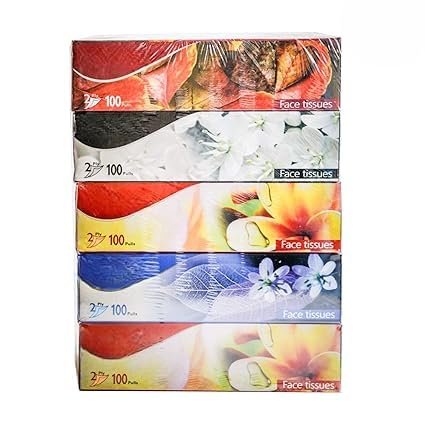 PANKAJ - ENTERPRISES || Pure & Soft Cotton || 2 Ply Facial - Tissue (100 Pulls per Box/Pack of 5 boxes, 200 Sheets) || (BLUE)
