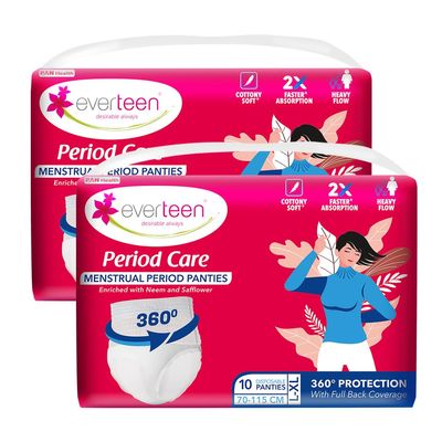everteen Disposable Period Panties for Women & Girls - L-XL Size, (10 x 2) Cotton Soft Sanitary Pads Period Panty for Heavy Flow, Maternity Pads, Postpartum & Overnight 360 Degree Leakage Protection - Pack of 2
