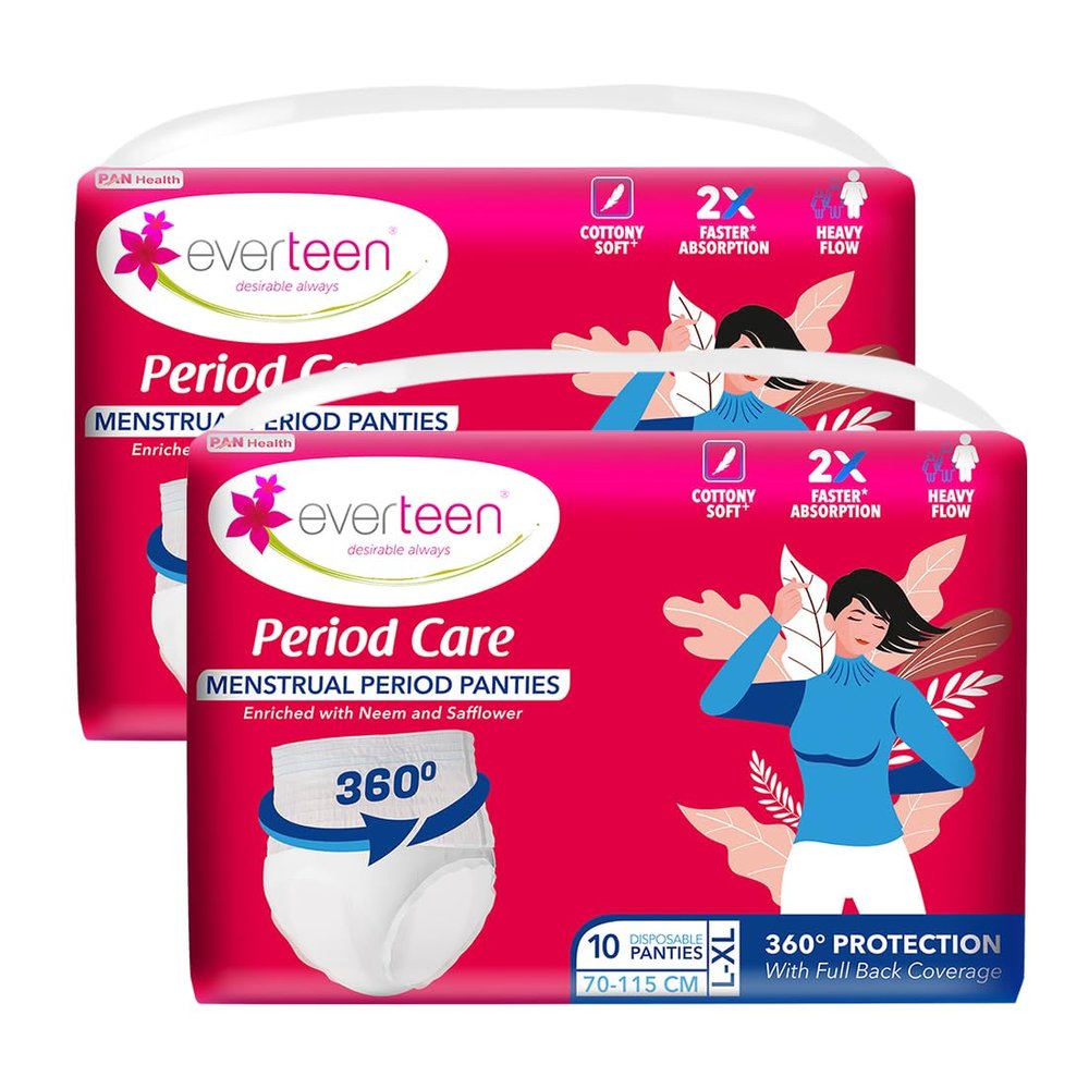 everteen Disposable Period Panties for Women & Girls - L-XL Size, (10 x 2) Cotton Soft Sanitary Pads Period Panty for Heavy Flow, Maternity Pads, Postpartum & Overnight 360 Degree Leakage Protection - Pack of 2
